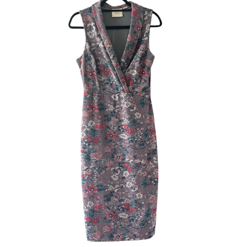 Anthropologie Maeve Purple Floral Sleeveless Jacquard Dress